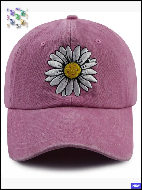 Embroidered Daisy Pickleball Baseball Cap Adjustable Cotton Unisex Sports Hat